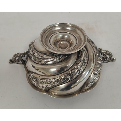 98 - Hemespherical silver bowl of Dutch style, spirally fluted and embossed with figure handles by C S Ha... 