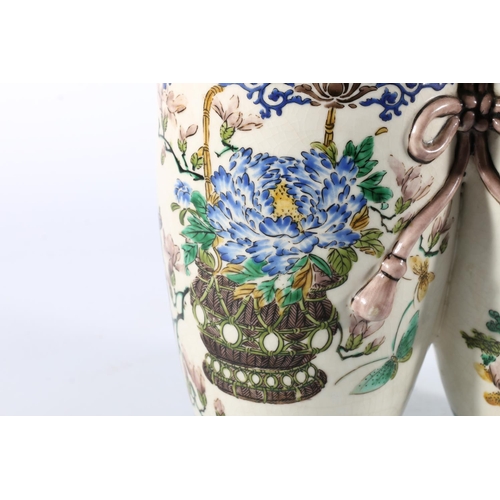 119 - Chinese Famille Verte pottery double vase decorated with parrot, red four character mark to the base... 