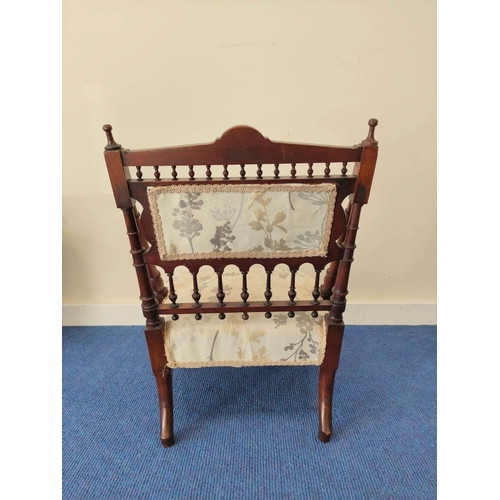 499 - Late Victorian Aesthetic walnut nursing chair in the manner of Christopher Dresser, with turned spin... 