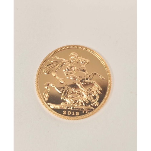 129 - 2015 gold Sovereign, uncirculated.