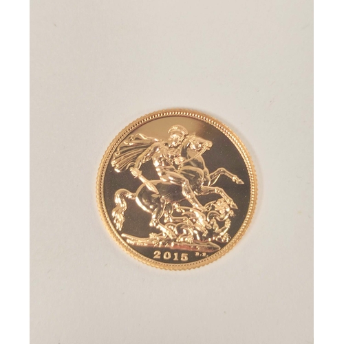 129 - 2015 gold Sovereign, uncirculated.