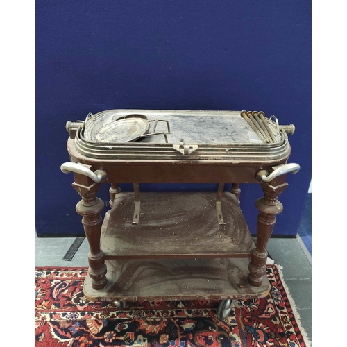 491 - Catering meat serving/carving trolley, circa 1920s, with a revolving silver plated domes cloche cove... 