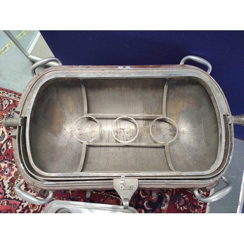 491 - Catering meat serving/carving trolley, circa 1920s, with a revolving silver plated domes cloche cove... 