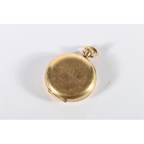 78 - 18ct gold ladies fob watch, makers mark rubbed on dial, 33.1g.