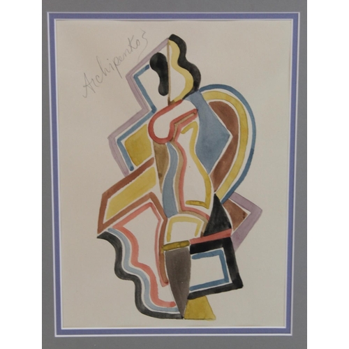 286 - Follower of Alexander Archipenko.Cubist figure.Watercolour over pencil.25cm x 18cm.Bears signature.... 