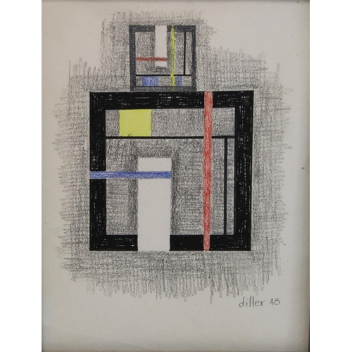 287 - Attrib. Burgoyne Diller (American 1906-1985).Geometric abstract.Pencil, crayon and ink.53cm x 17cm.S... 