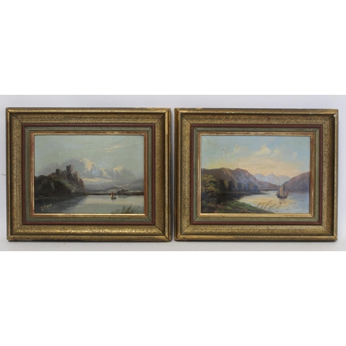 299 - Esmond (Late 19th/early 20th Century School).Lake scenes - a pair.Both oil on board.Each 17cm x 23.5... 