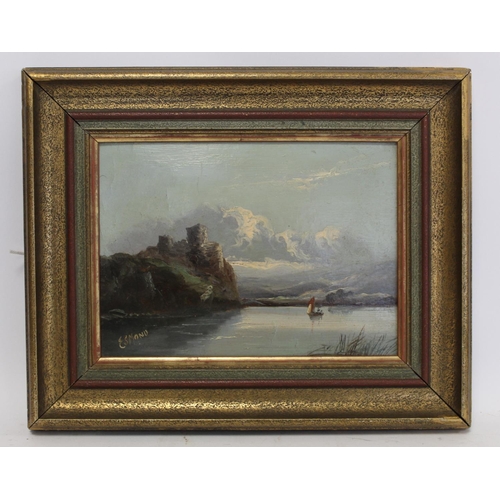 299 - Esmond (Late 19th/early 20th Century School).Lake scenes - a pair.Both oil on board.Each 17cm x 23.5... 