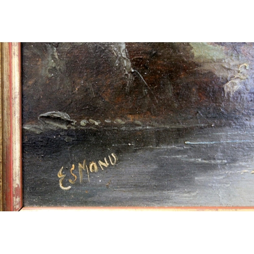 299 - Esmond (Late 19th/early 20th Century School).Lake scenes - a pair.Both oil on board.Each 17cm x 23.5... 