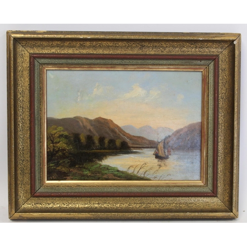 299 - Esmond (Late 19th/early 20th Century School).Lake scenes - a pair.Both oil on board.Each 17cm x 23.5... 