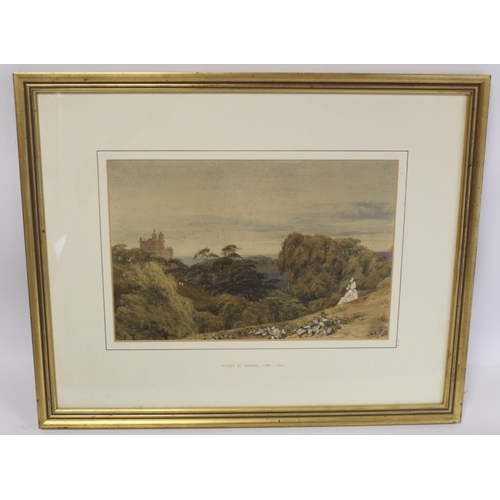 307 - William Turner of Oxford (1789-1862).Extensive parkland view with dell and turreted folly.Watercolou... 