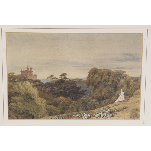 307 - William Turner of Oxford (1789-1862).Extensive parkland view with dell and turreted folly.Watercolou... 