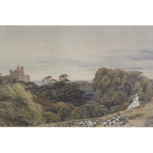 307 - William Turner of Oxford (1789-1862).Extensive parkland view with dell and turreted folly.Watercolou... 