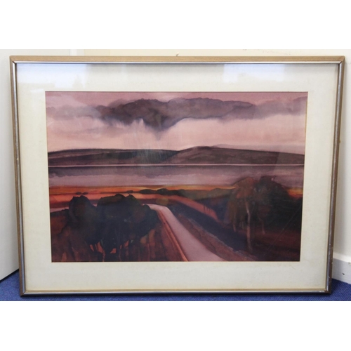 309 - Danny Ferguson RSW RGI (Scottish 1925-1993).'Across The Loch'.Watercolour.56cm x 82cm.Signed, label ... 