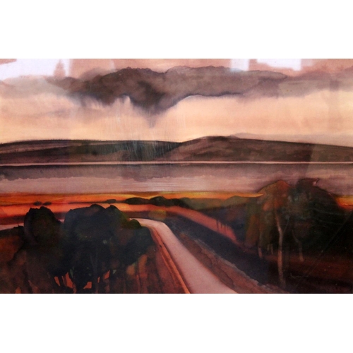 309 - Danny Ferguson RSW RGI (Scottish 1925-1993).'Across The Loch'.Watercolour.56cm x 82cm.Signed, label ... 