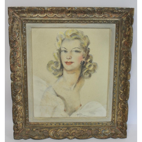 310 - Continental School, First Half 20th Century.Portrait of a beauty.Mixed media on paper.45cm x 37cm.In... 