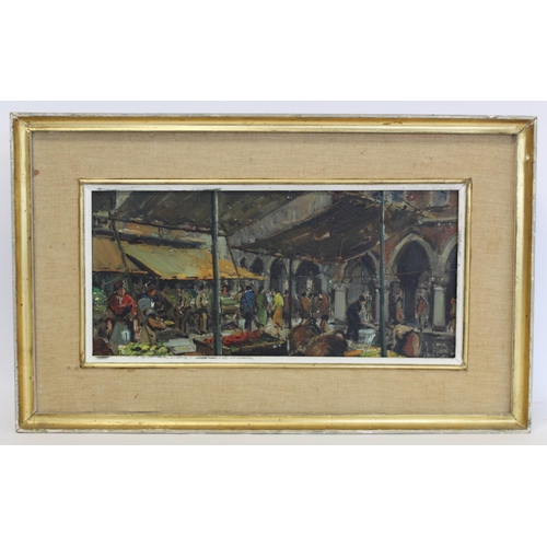 311 - Fittorio Tiare (20th Century Italian School).Mercato in Rialto, Venezia.Oil on canvas.17.5cm x 38cm.... 