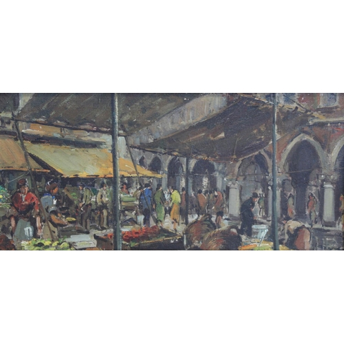 311 - Fittorio Tiare (20th Century Italian School).Mercato in Rialto, Venezia.Oil on canvas.17.5cm x 38cm.... 