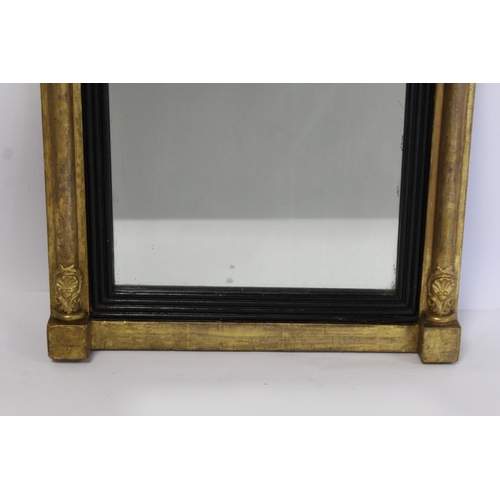 312 - Small Regency gilt pier mirror with foliate scroll motif to pediment, shell motifs to plain columns ... 