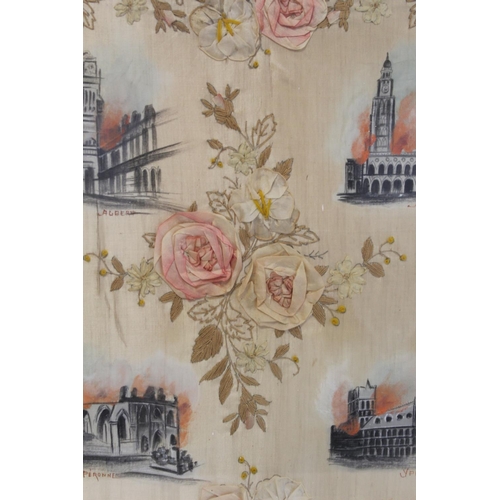 405 - Early 20th century, possibly WWI souvenir, embroidered applique and hand painted panel depicting the... 