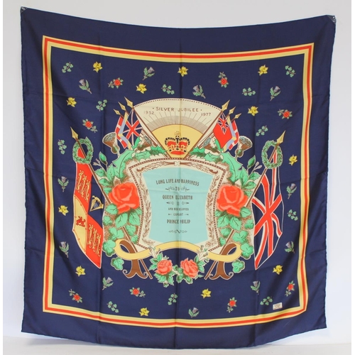 412 - Liberty of London vintage silk scarf commemorating the Silver Jubilee of Queen Elizabeth II 1977. Ap... 