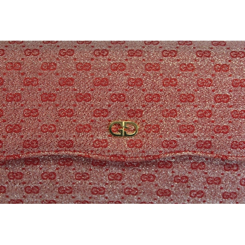 413 - Vintage Gucci lady's evening bag in red metallic monogrammed fabric, 19cm diam. with original box an... 