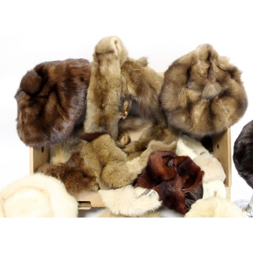 420 - Carton of various vintage fur accessories including hats, gloves, stoles, etc.