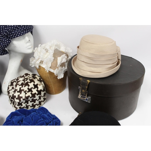 433 - Collection of eight vintage lady's hats and two hat boxes.