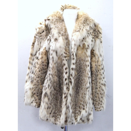 436 - Vintage Canadian Lynx fur jacket, with three hook fastenings, marked Kes II, embroidered initials S.... 