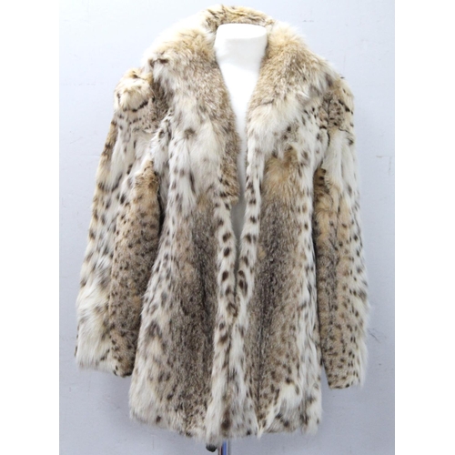 436 - Vintage Canadian Lynx fur jacket, with three hook fastenings, marked Kes II, embroidered initials S.... 