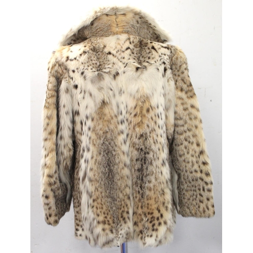 436 - Vintage Canadian Lynx fur jacket, with three hook fastenings, marked Kes II, embroidered initials S.... 