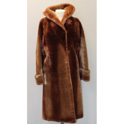 438 - Vintage sheepskin coat, chestnut brown, retailed by Arnison's of Penrith.