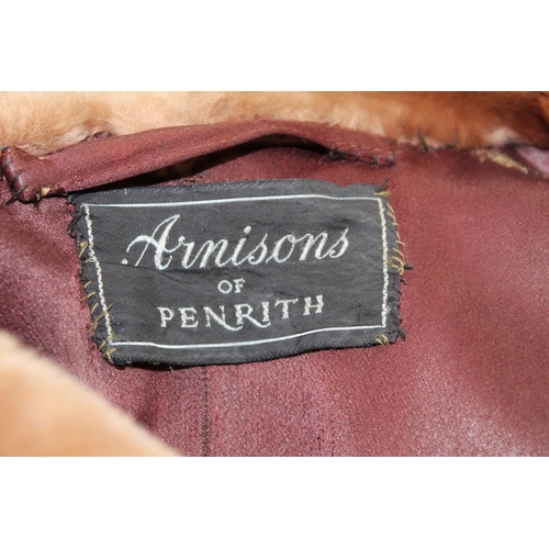 438 - Vintage sheepskin coat, chestnut brown, retailed by Arnison's of Penrith.