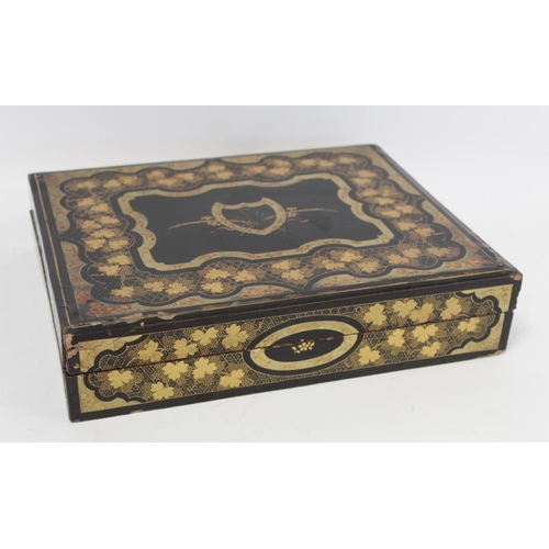 332 - Late 18th/early 19th century Chinese export lacquer gaming box of rectangular form with painted gilt... 