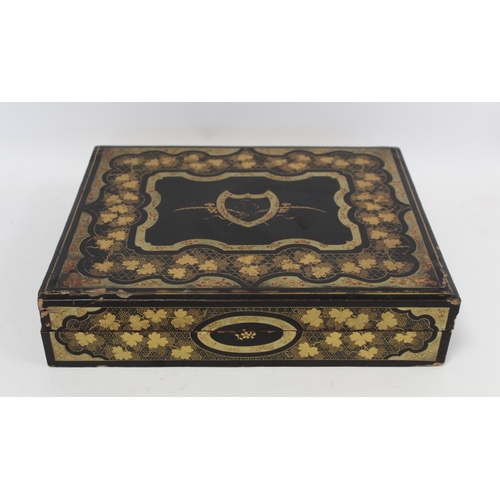 332 - Late 18th/early 19th century Chinese export lacquer gaming box of rectangular form with painted gilt... 