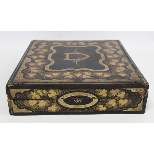 332 - Late 18th/early 19th century Chinese export lacquer gaming box of rectangular form with painted gilt... 