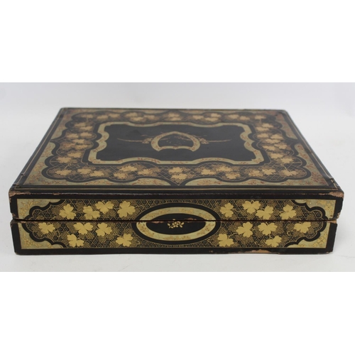 332 - Late 18th/early 19th century Chinese export lacquer gaming box of rectangular form with painted gilt... 