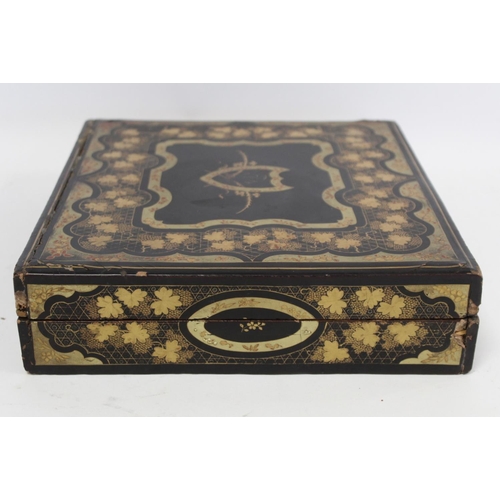 332 - Late 18th/early 19th century Chinese export lacquer gaming box of rectangular form with painted gilt... 