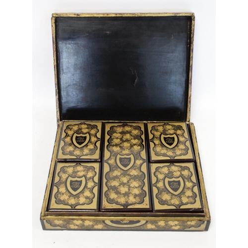 332 - Late 18th/early 19th century Chinese export lacquer gaming box of rectangular form with painted gilt... 