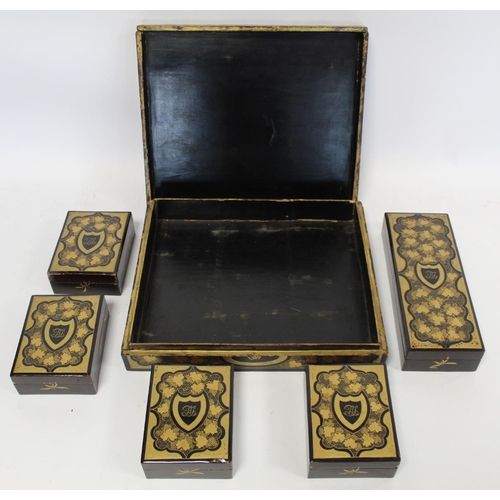 332 - Late 18th/early 19th century Chinese export lacquer gaming box of rectangular form with painted gilt... 