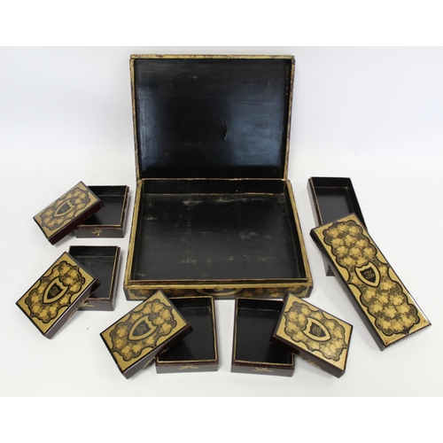 332 - Late 18th/early 19th century Chinese export lacquer gaming box of rectangular form with painted gilt... 