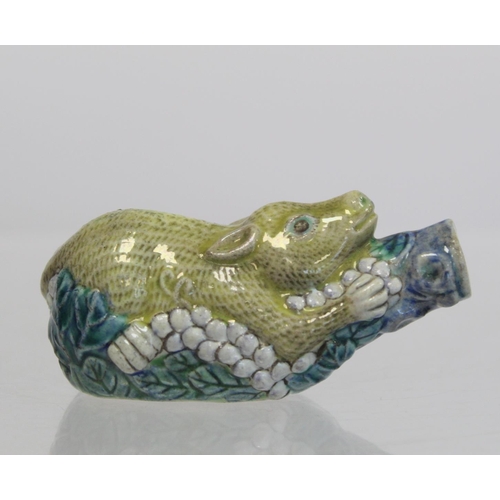 356 - 19th/20th century Chinese famille verte porcelain snuff bottle moulded in the form of a squirrel on ... 