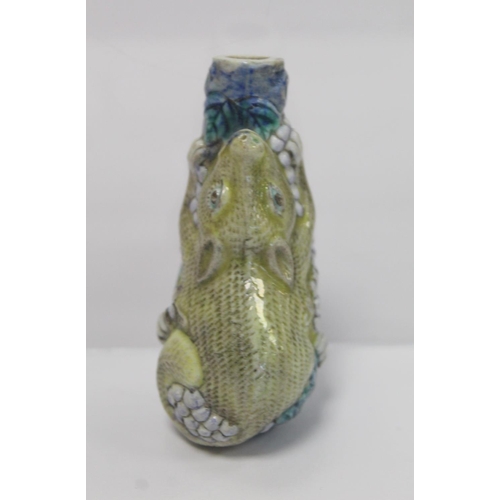 356 - 19th/20th century Chinese famille verte porcelain snuff bottle moulded in the form of a squirrel on ... 