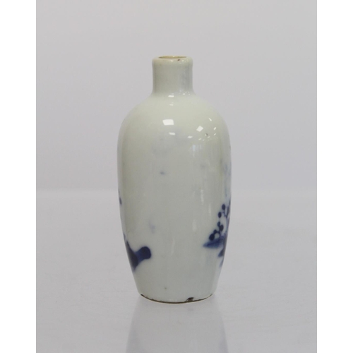 357 - 19th century Chinese underglaze blue and white porcelain snuff bottle of ovoid form depicting figure... 