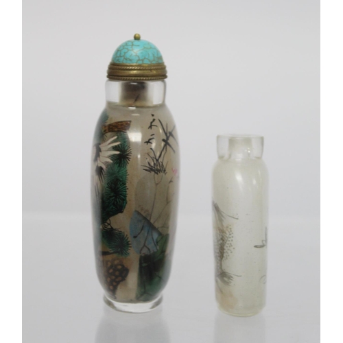 359 - Large 20th century Chinese glass snuff bottle with internal painted decoration of cranes, pine trees... 