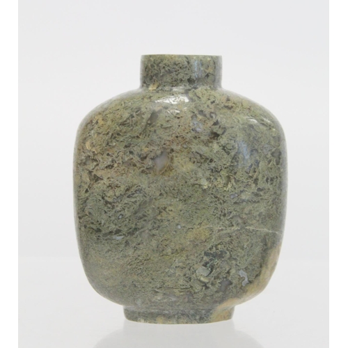 362 - 19th/20th century Chinese large table snuff bottle of mottled green moss agate type stone, lacking s... 