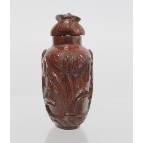 363 - 20th century Chinese large red hardstone snuff bottle carved with two 