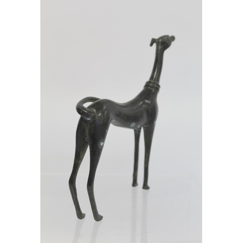 373 - Chinese bronze figure of a standing hunting dog or greyhound of elongated stylised form, 22.5cm high... 