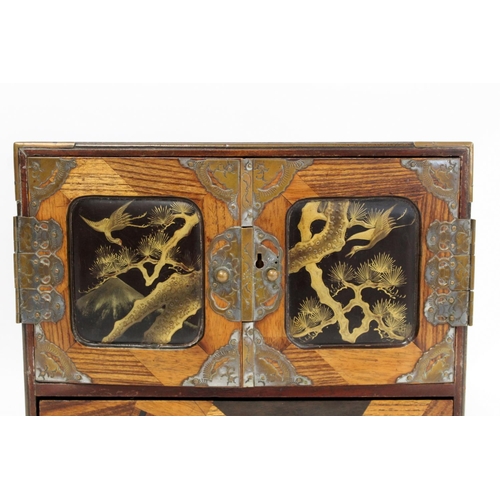 392 - Japanese Meiji period yosegi marquetry small table top cabinet of rectangular form, the two folding ... 