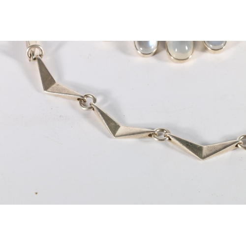 70 - Modernist sterling silver necklace, JDS, Edinburgh, 1965, 47 grams and a sterling silver moonstone s... 